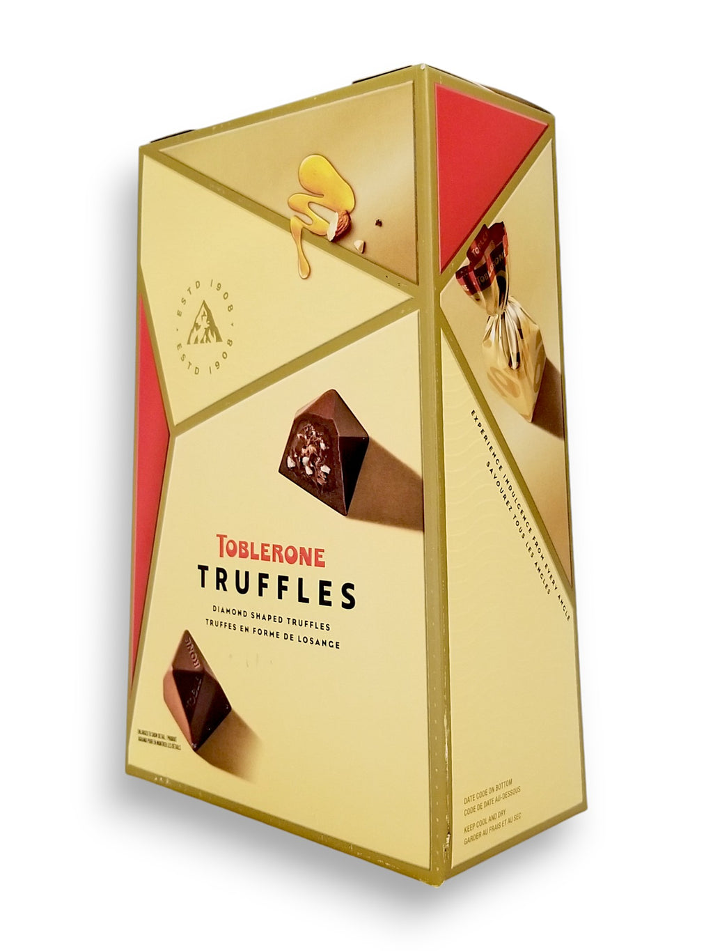 Side of Toblerone Milk Chocolate Covered Truffles With Pieces Of Honey & Almond Nougat, 495g/1.1 lb., Box