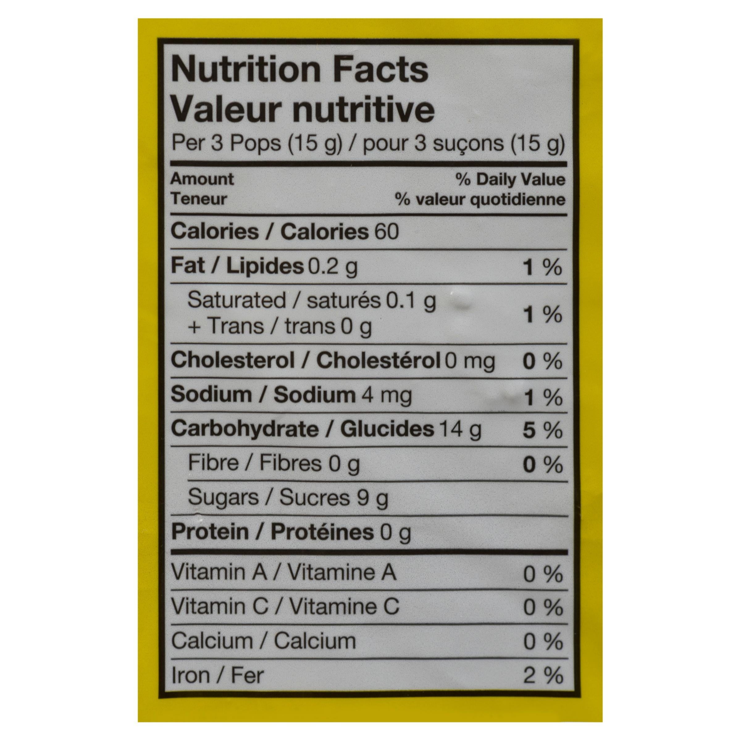 Tootsie Pops Assorted Miniatures, Tootsie Roll filled Lollipops, 275 pieces, 1.4kg/3 lbs. Nutrition Fact