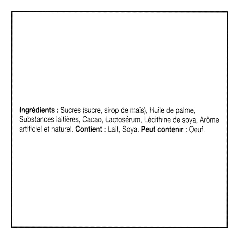 Ingredients list in French for Tootsie Roll Bank, Bite Size Chocolate Midgees, 141g/4.9 oz on a white background