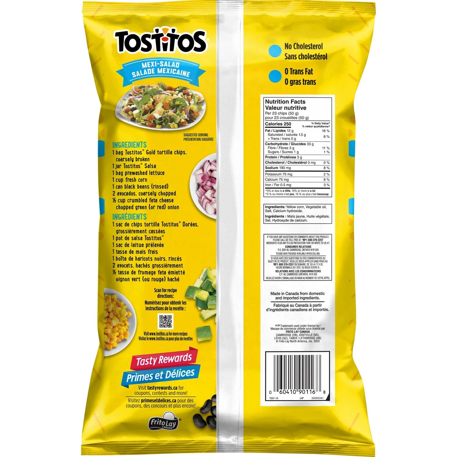 Tostitos Gold Tortilla Chips, back of bag
