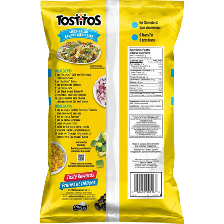 Tostitos Gold Tortilla Chips, back of bag