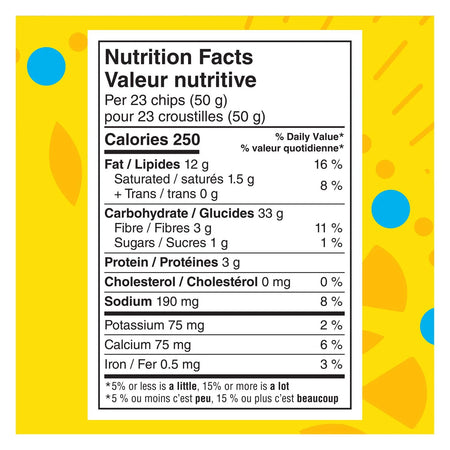 Tostitos Gold Tortilla Chips, nutrition facts label