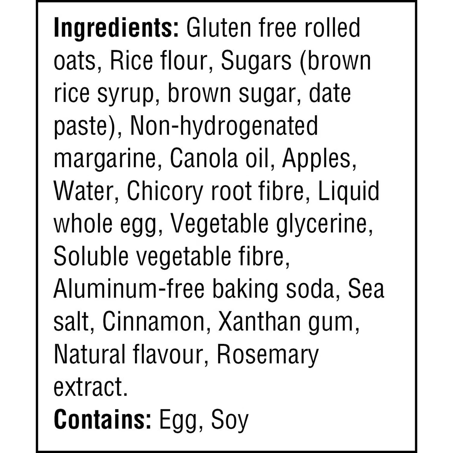 List of ingredients for Treasure Mills Apple Cinnamon Wholesome Bites 16ct with black text on a white background.
