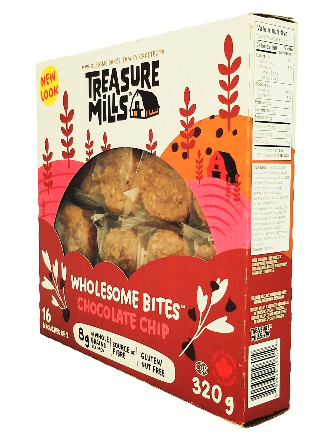 Treasure Mills Wholesome Bites Chocolate Chip cookie 16ct package on a white background