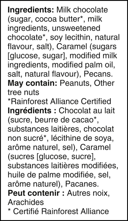 Ingredients label of Nestle the Original Classic Turtles, 100g/5.5 oz. Box