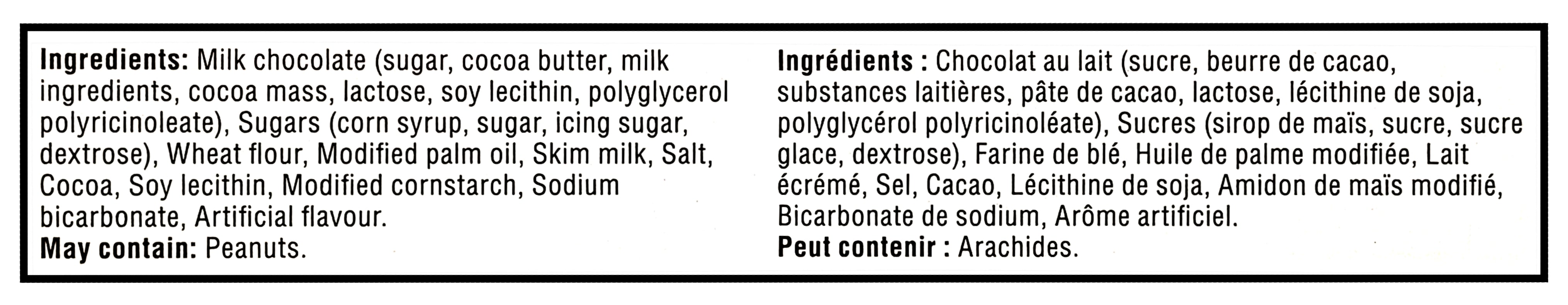 Ingredients list for Twix Caramel Cookie Chocolate Bars