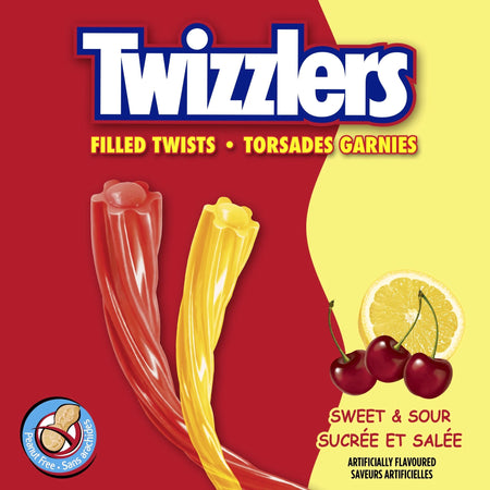 Twizzlers candy package with red and yellow background