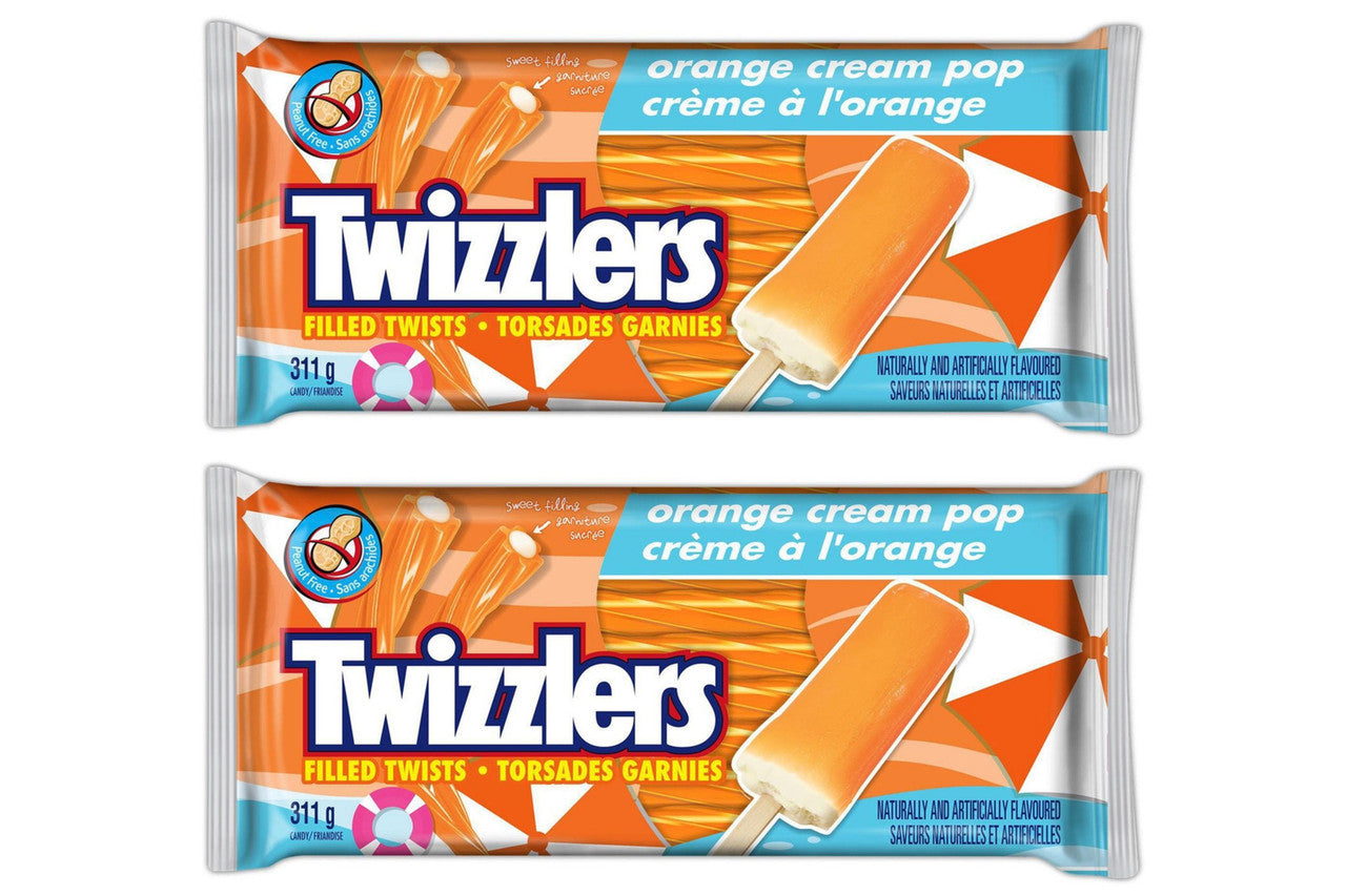 TWIZZLERS Orange Cream Pop Filled Twists Candy Licorice, 311g/11 oz., (2 Pack) {Imported from Canada}