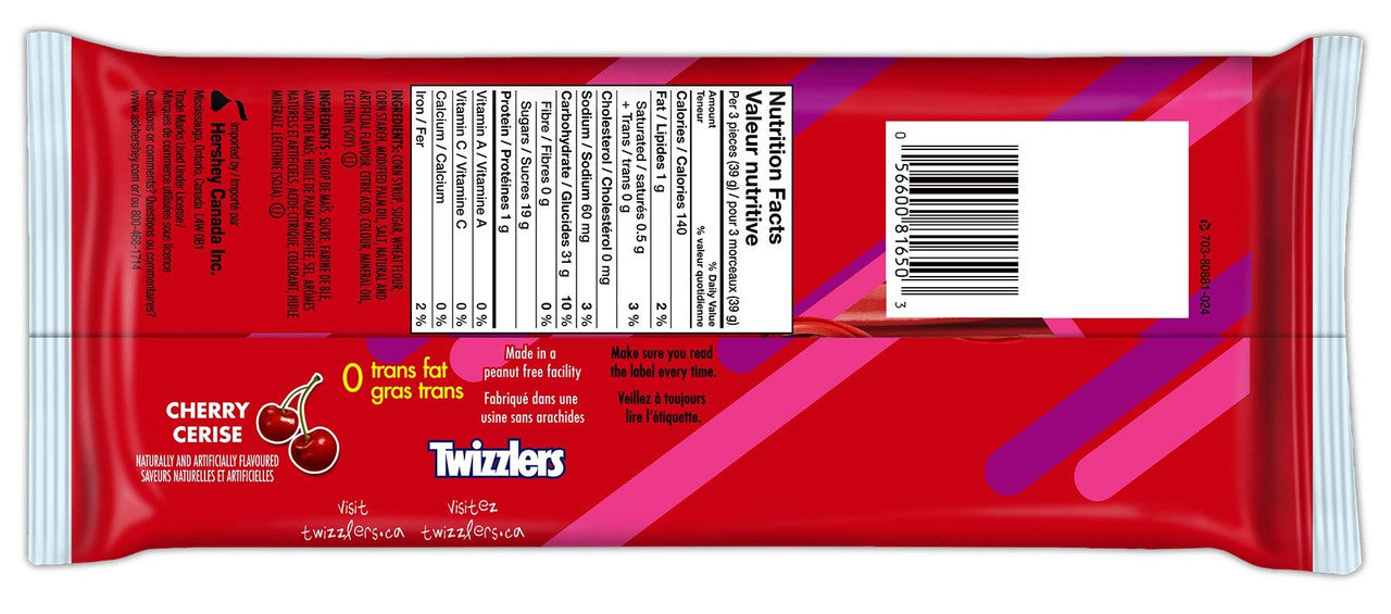 Twizzlers Super Nibs Cherry Flavored (400g /14oz per pack) Bag Bottom Side