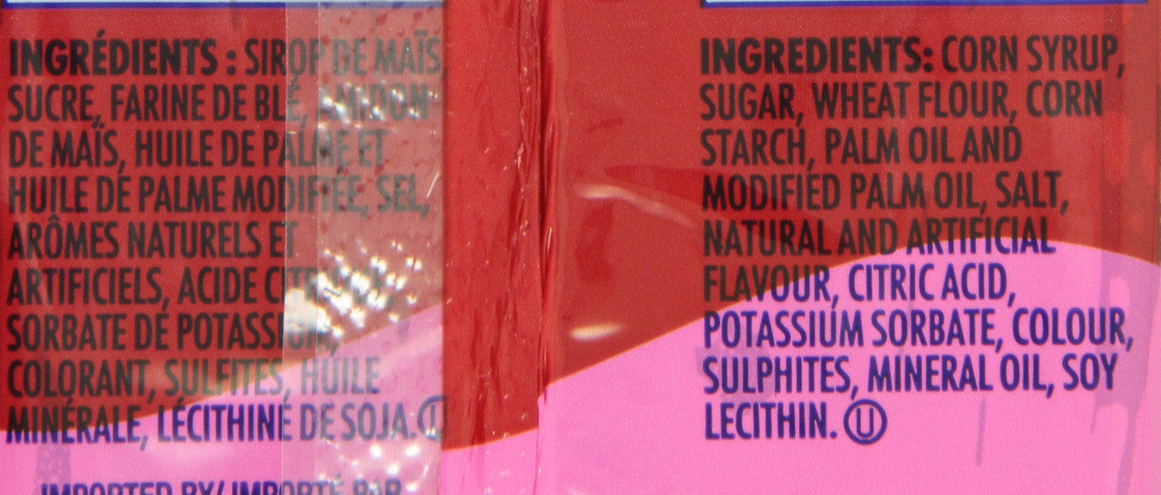 Twizzlers Super Nibs Cherry Flavored (400g /14oz per pack) Bag Ingredients