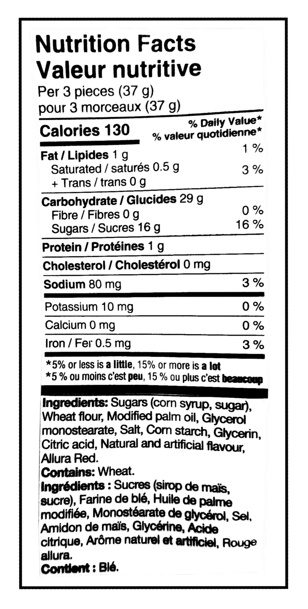 Twizzlers Assorted Gummy Mix, Variety Pack, 1.3kg/2.9 lbs. - Cherry Nutrition Facts & Ingredients Label