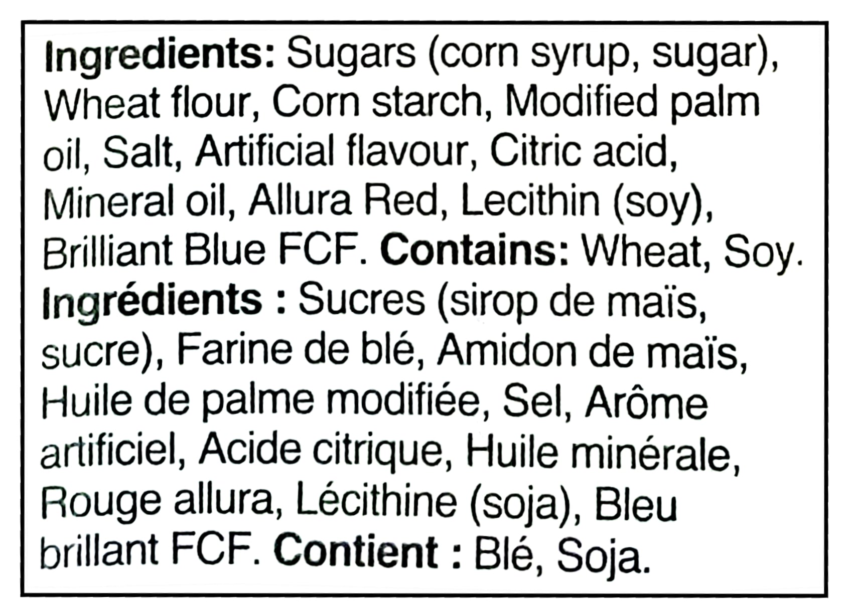 Twizzlers Wild Berry Flavored Twists, 400g/14.1 oz - Ingredients Label