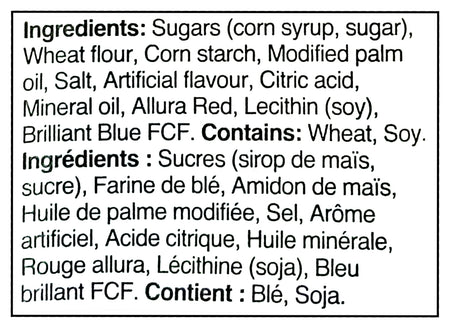 Twizzlers Wild Berry Flavored Twists, 400g/14.1 oz - Ingredients Label