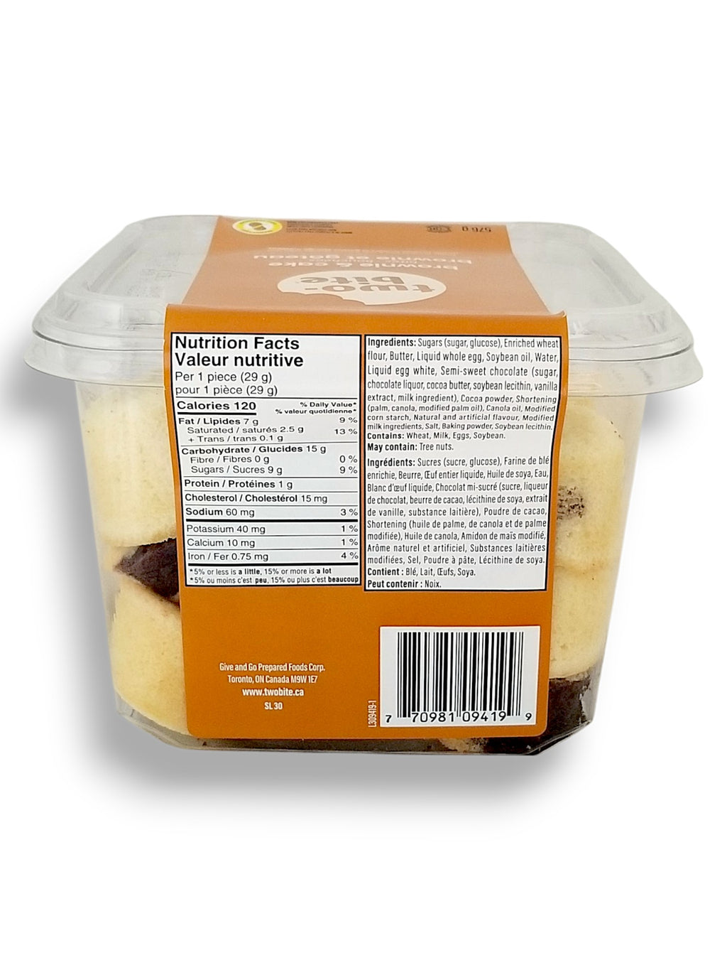 Two-Bite Brownie & Cake Bites, 576g/1.3 lbs. Back Of Box