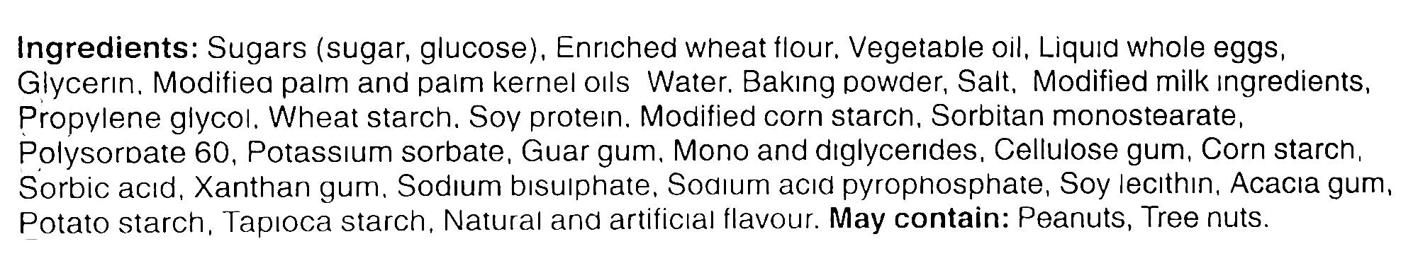 VACHON Full Moon, Fluffy Vanilla Cakes, 6 cakes, 282g/9.9oz., Box, ingredients label.