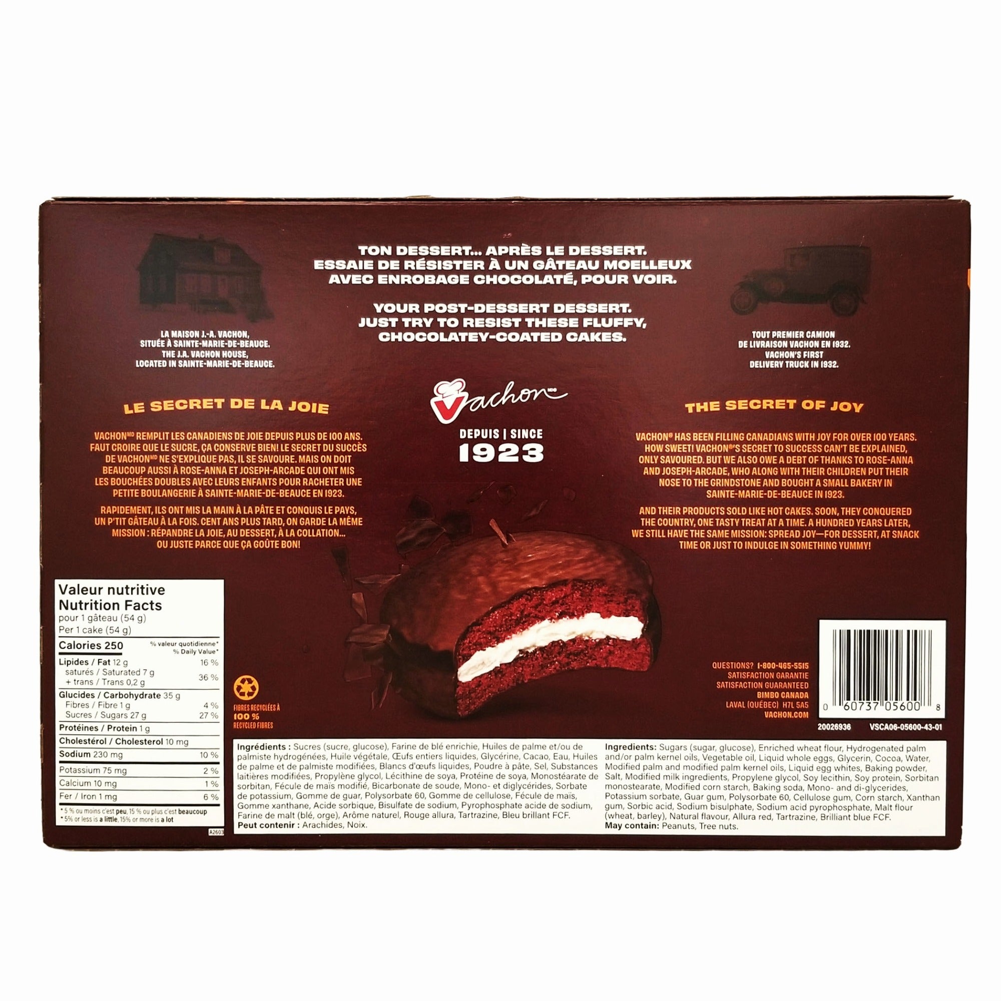Vachon Jos Louis Original Sponge Cake, Vanilla Crème & Chocolate Coating, 6-Pack, 324g (11.4 oz)