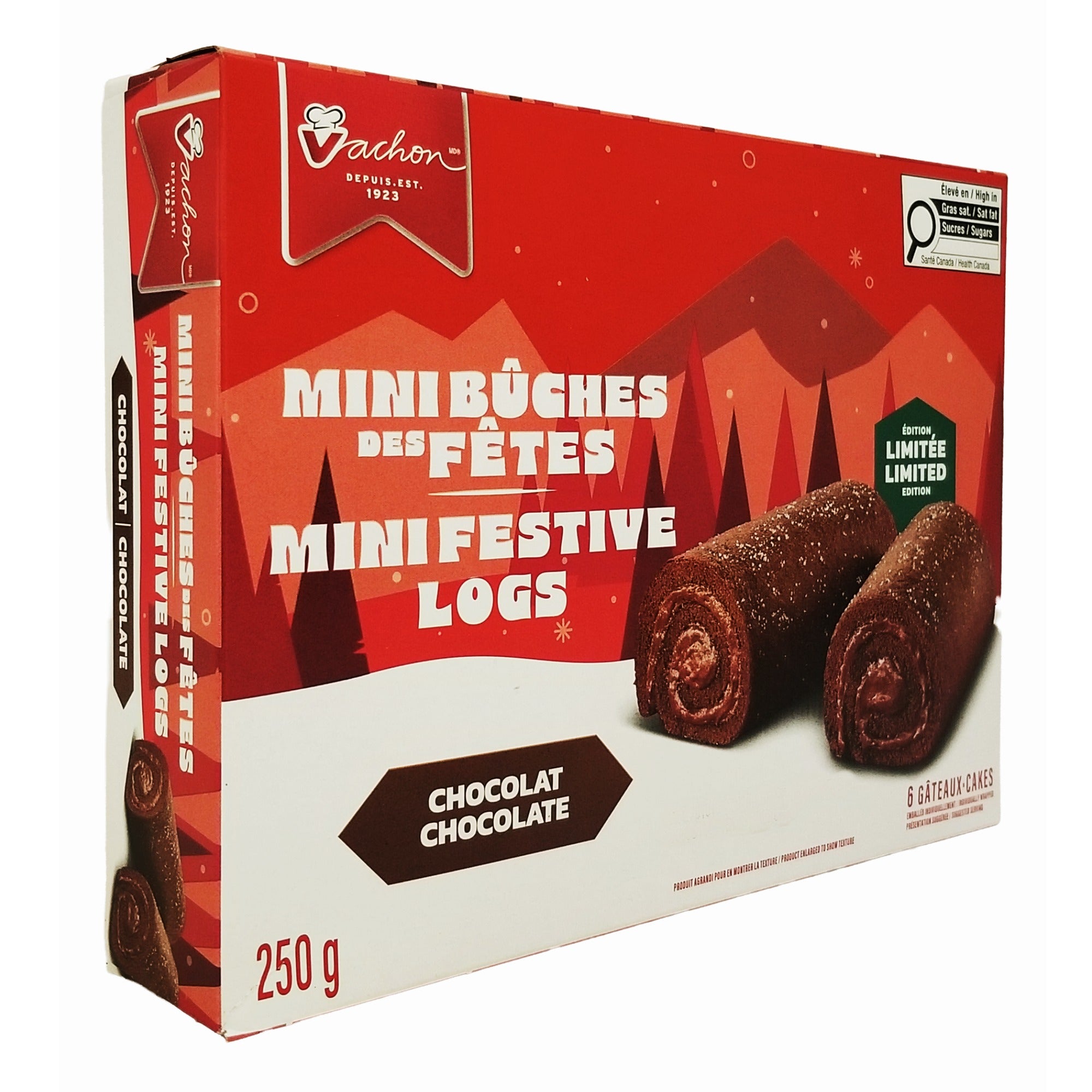 Vachon Chocolate Mini Festive Logs, Sponge Snack Cakes - 250g/8.8 oz