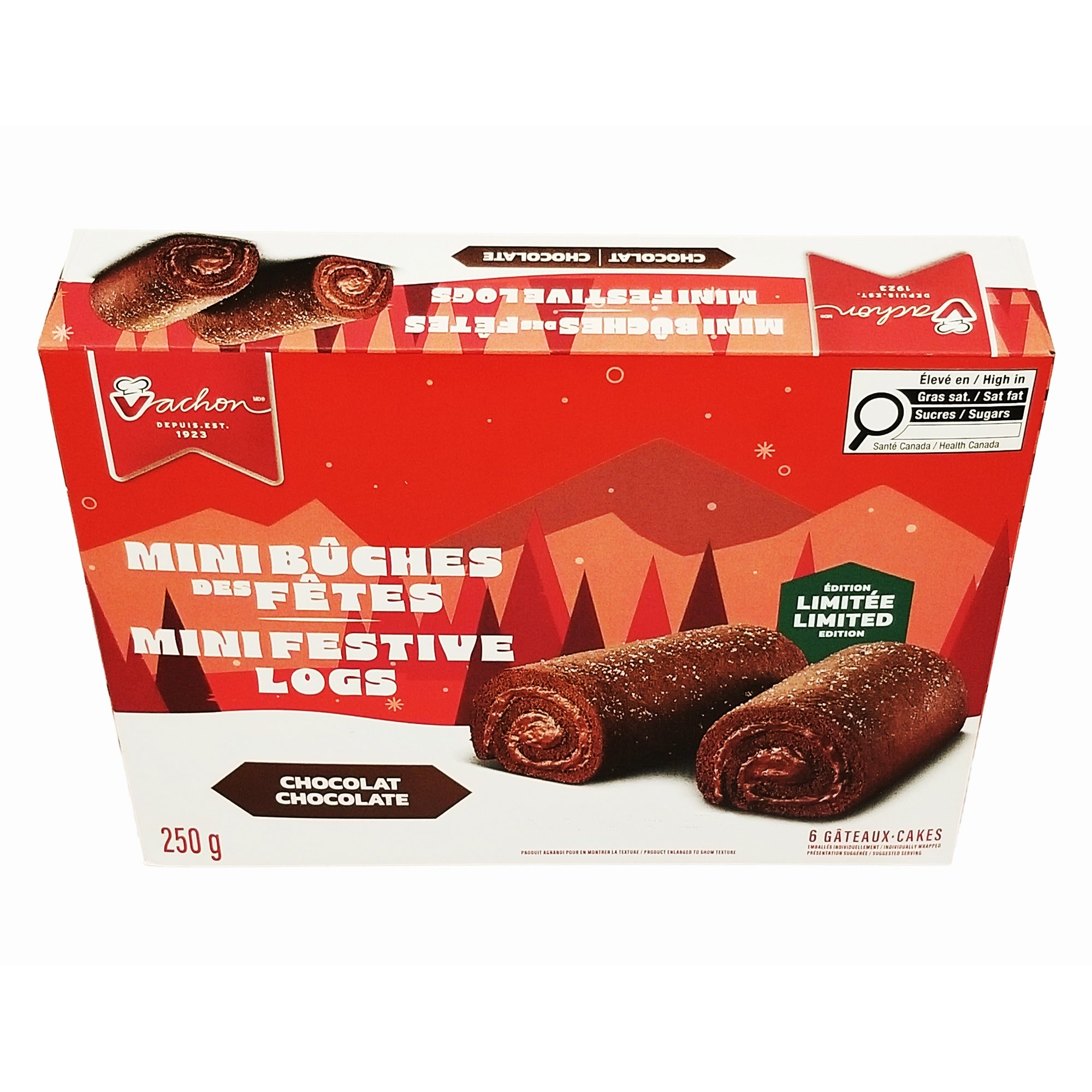 Vachon Chocolate Mini Festive Logs, Sponge Snack Cakes - 250g/8.8 oz