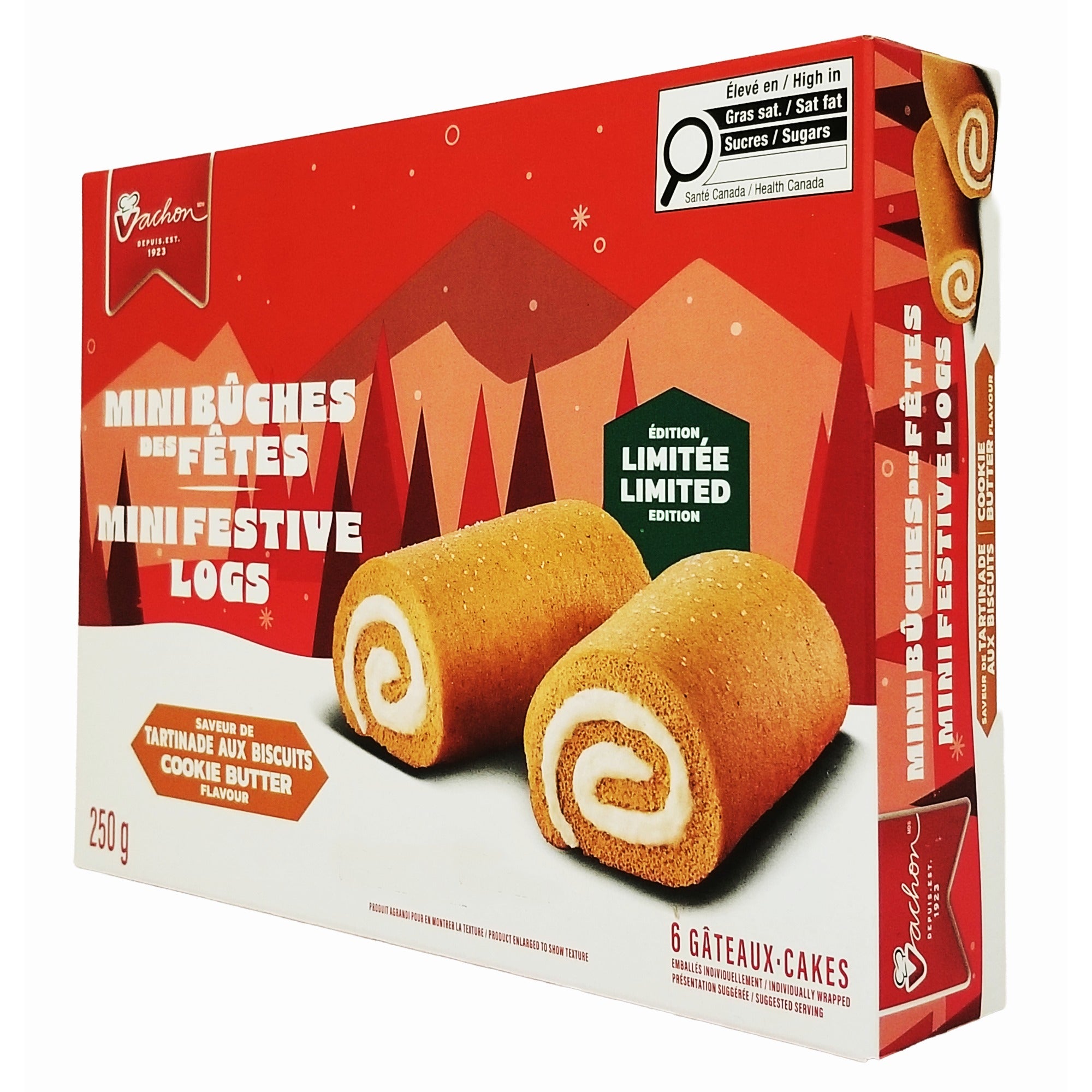 Vachon Cookie Butter Flavored Mini Festive Logs, Sponge Snack Cakes - 250g/8.8 oz