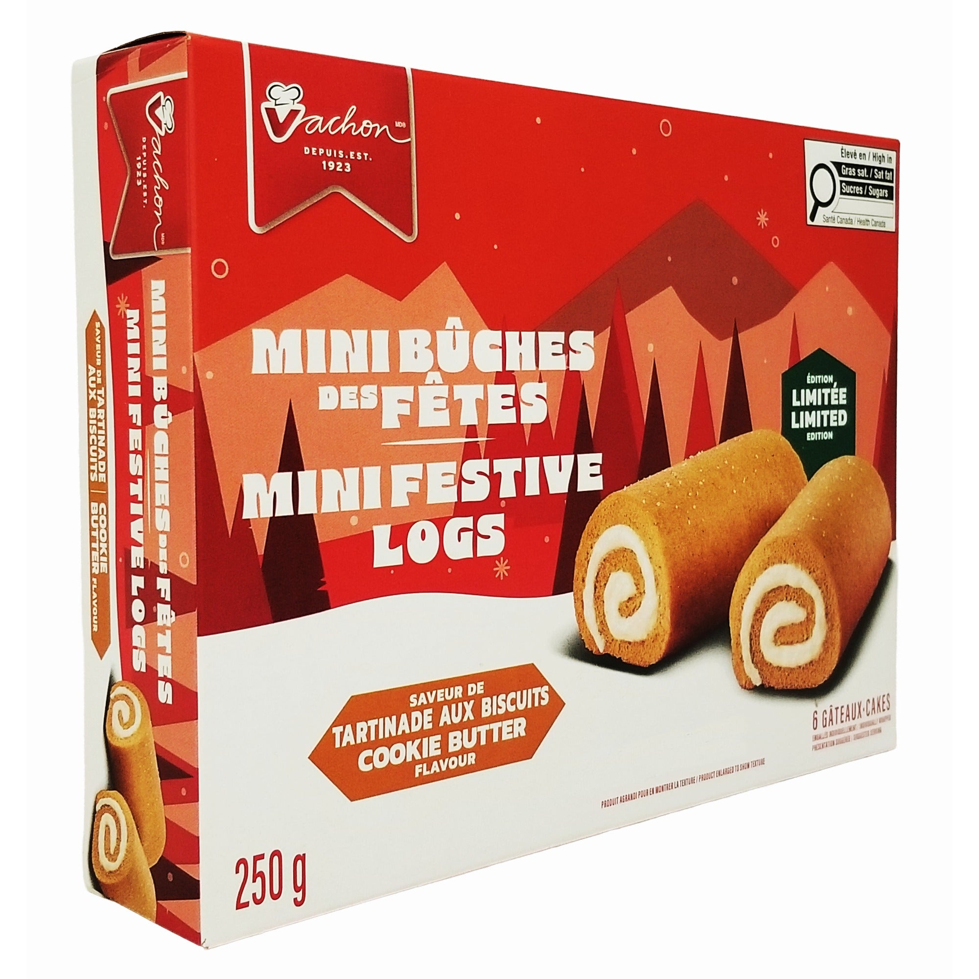 Vachon Cookie Butter Flavored Mini Festive Logs, Sponge Snack Cakes - 250g/8.8 oz