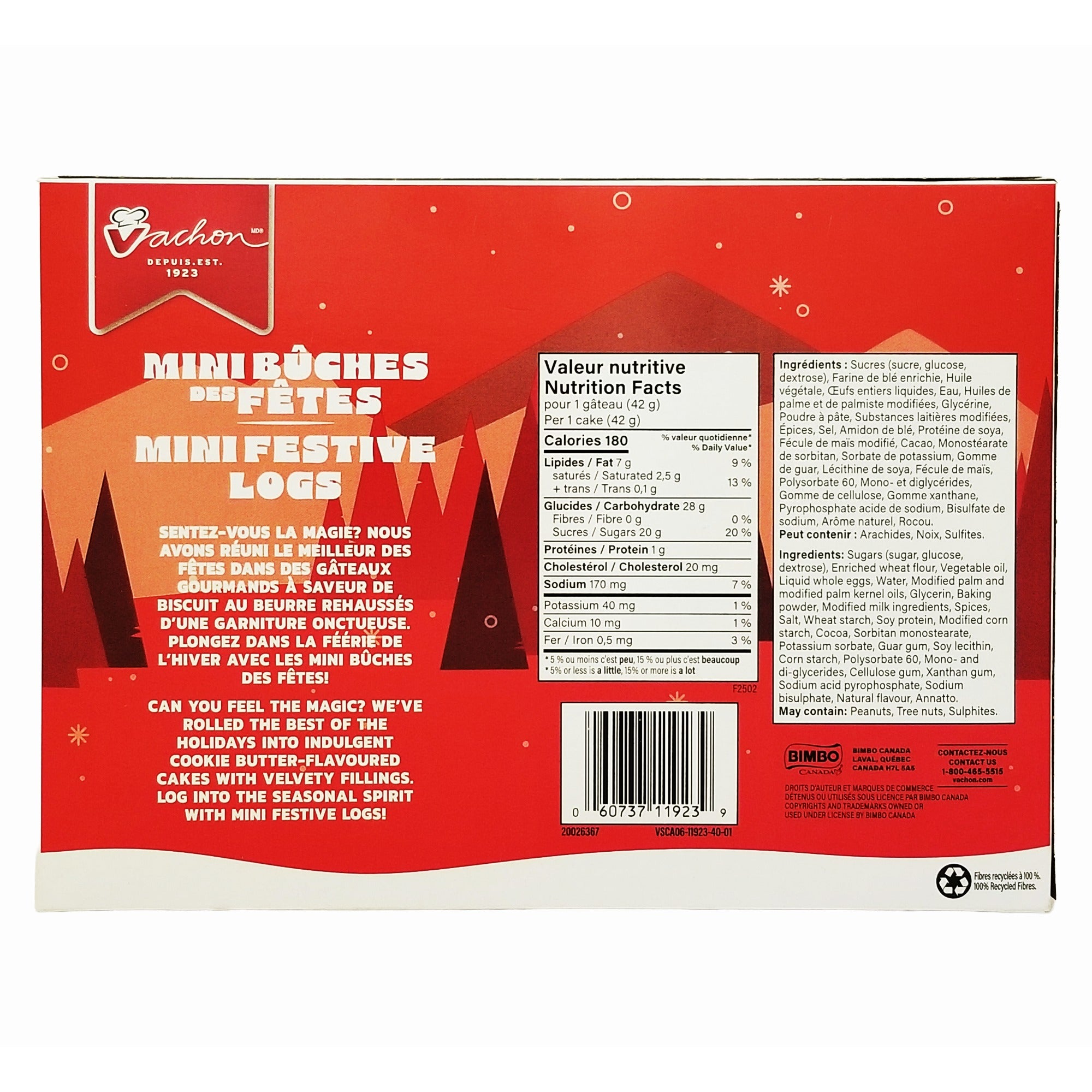 Vachon Cookie Butter Flavored Mini Festive Logs, Sponge Snack Cakes - 250g/8.8 oz