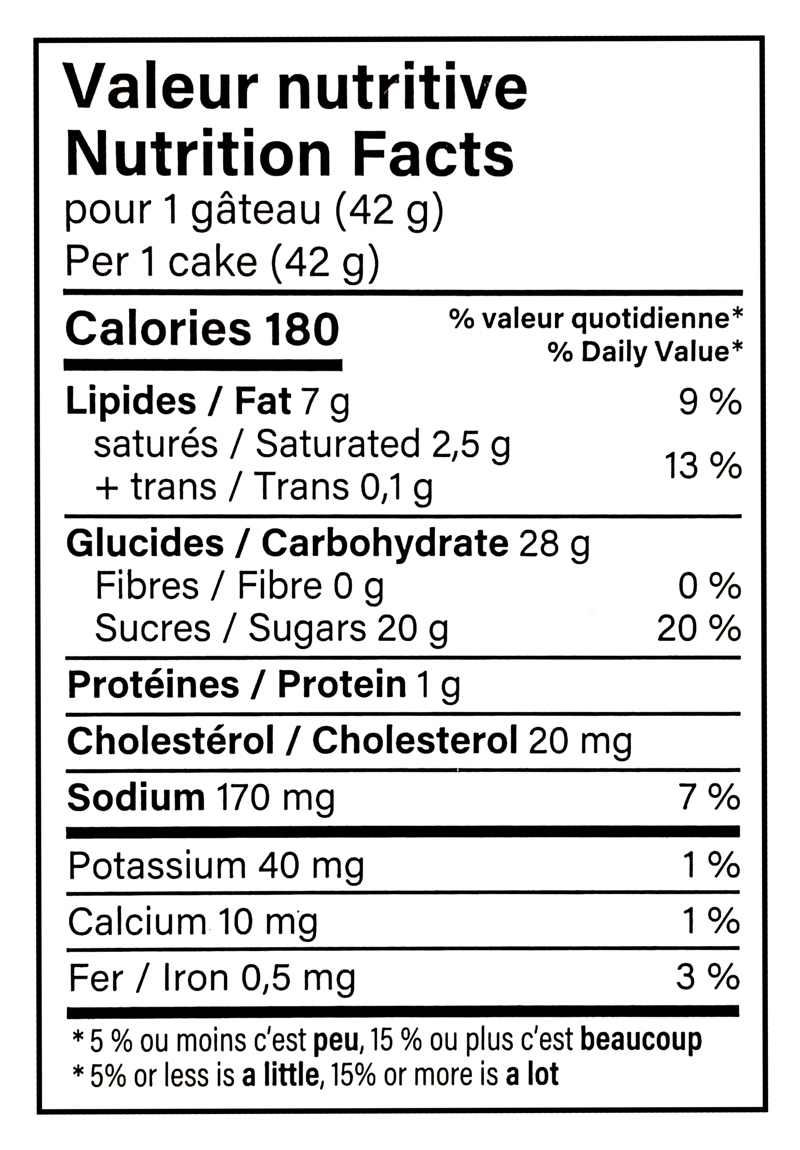 Nutrition facts label for Vachon Cookie Butter Flavored Mini Festive Logs, Sponge Snack Cakes, 250g, showing calories, macronutrients, and micronutrients per serving.