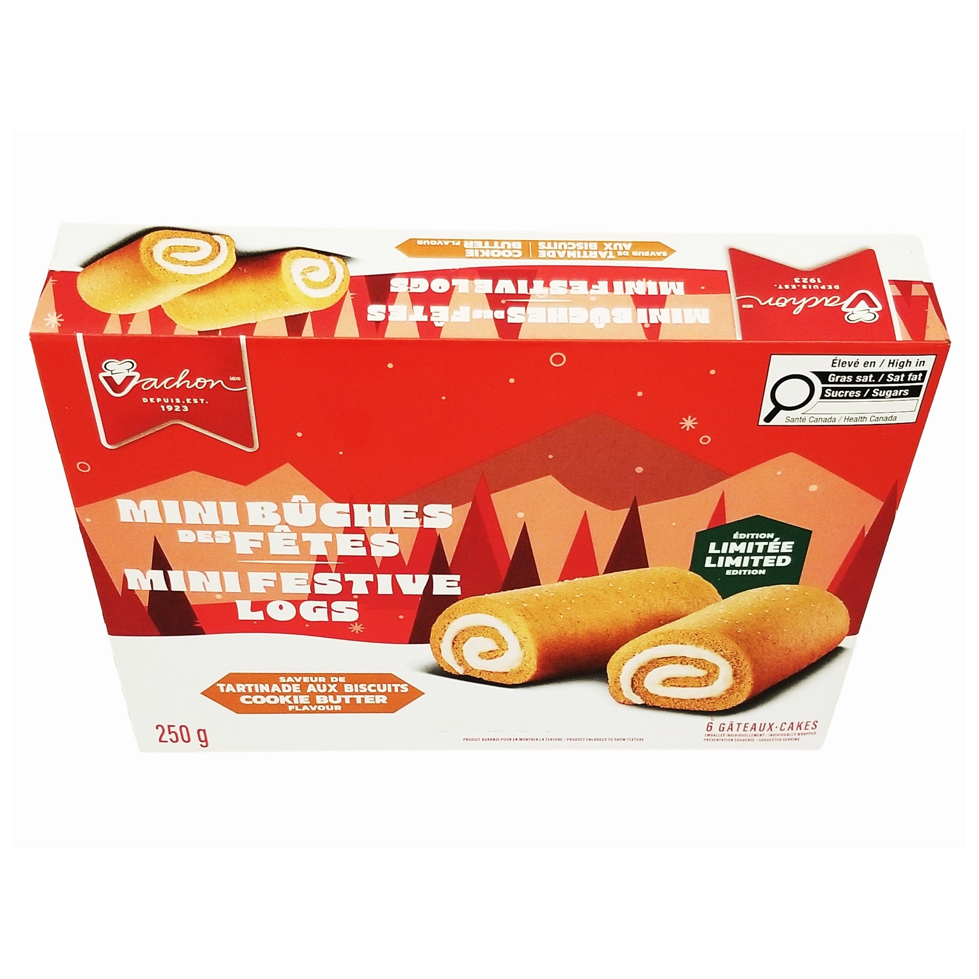 Vachon Cookie Butter Flavored Mini Festive Logs, Sponge Snack Cakes - 250g/8.8 oz