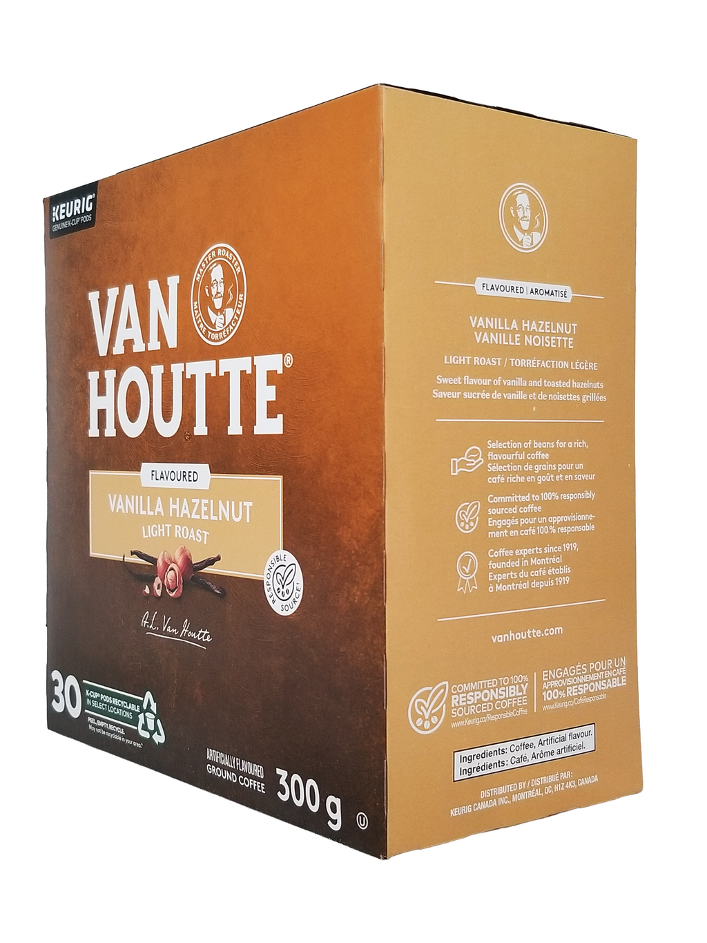 Van Houtte Vanilla Hazelnut coffee box on a white background