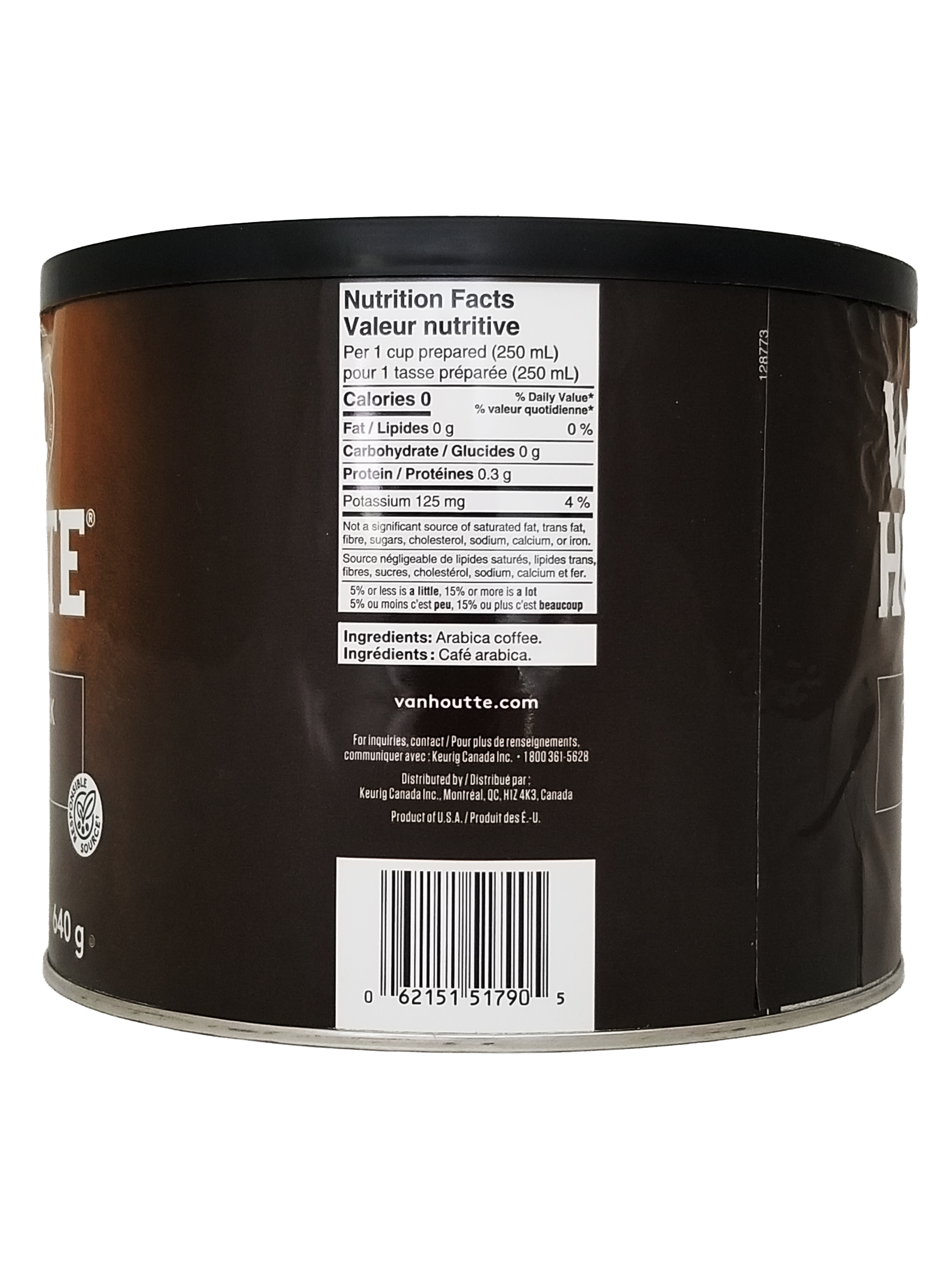 Back of a container with nutrition facts label and barcode
