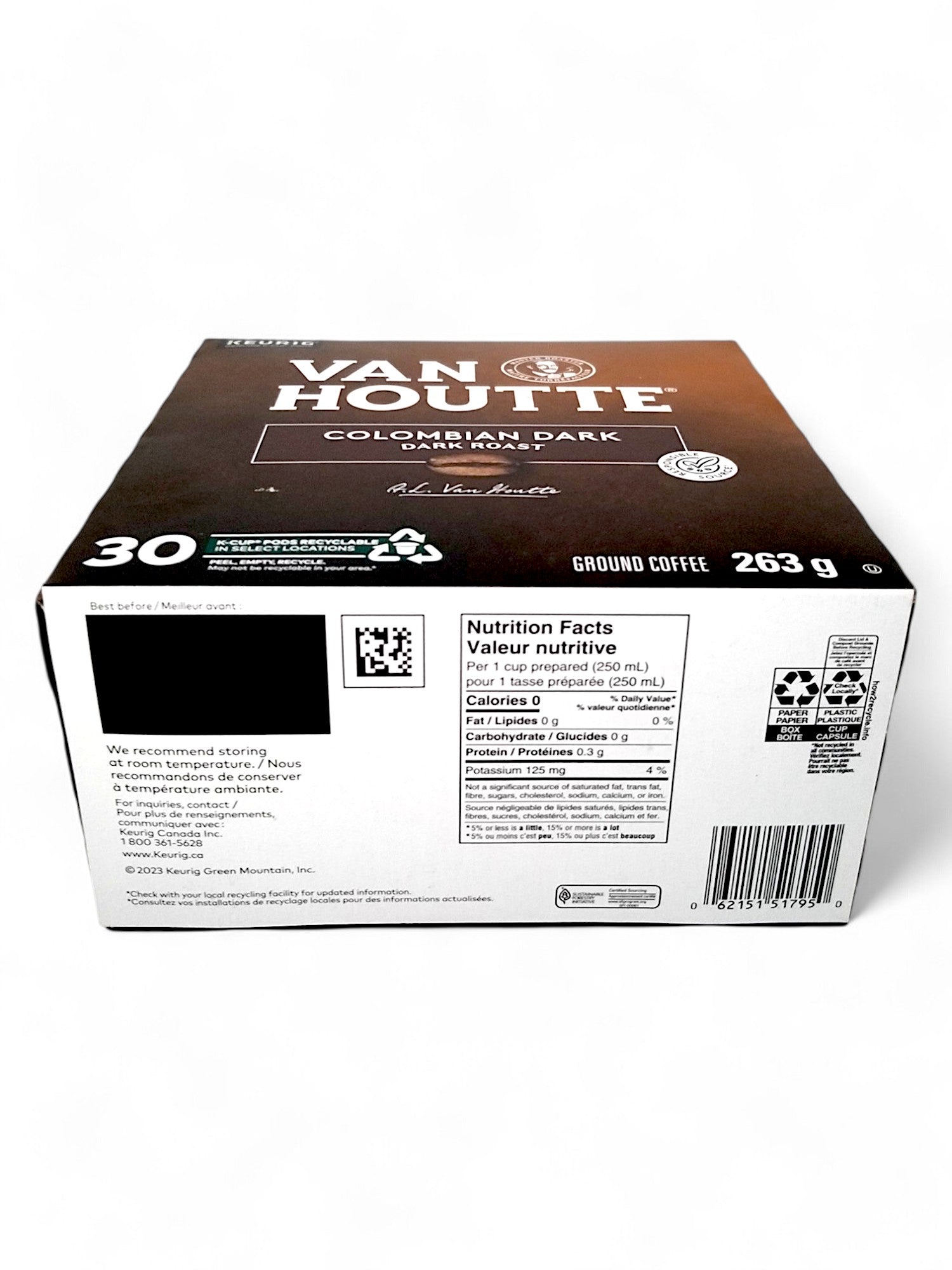 Van Houtte Colombian Dark Roast Coffee, 30 K-cups, 263g/9.3 oz. Box - Bottom