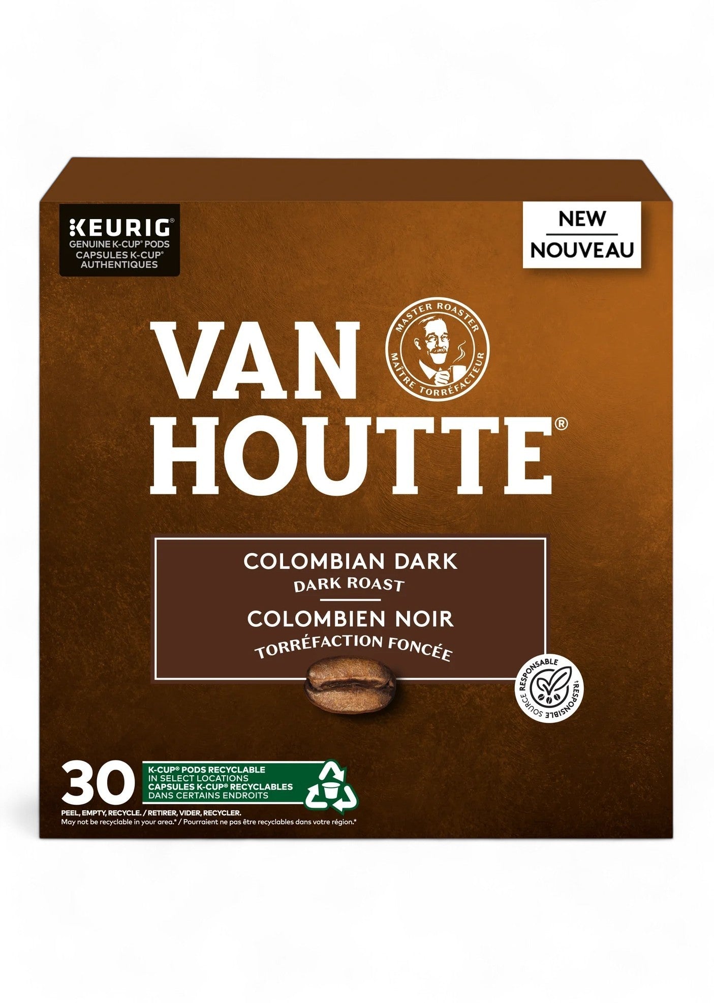 Van Houtte Colombian Dark Roast Coffee, 30 K-cups, 263g/9.3 oz. Box - Front