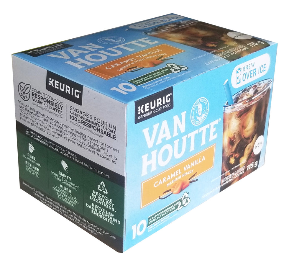 Van Houtte Brew over Ice Caramel Vanilla Medium Roast Coffee, 10 K-Cups, 115g/4 oz. Box {Imported from Canada}