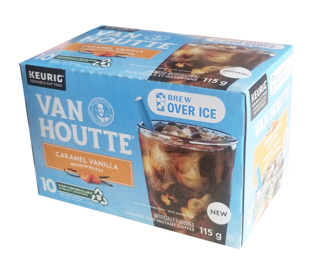 Van Houtte Brew over Ice Caramel Vanilla Medium Roast Coffee, 10 K-Cups, 115g/4 oz. Box {Imported from Canada}