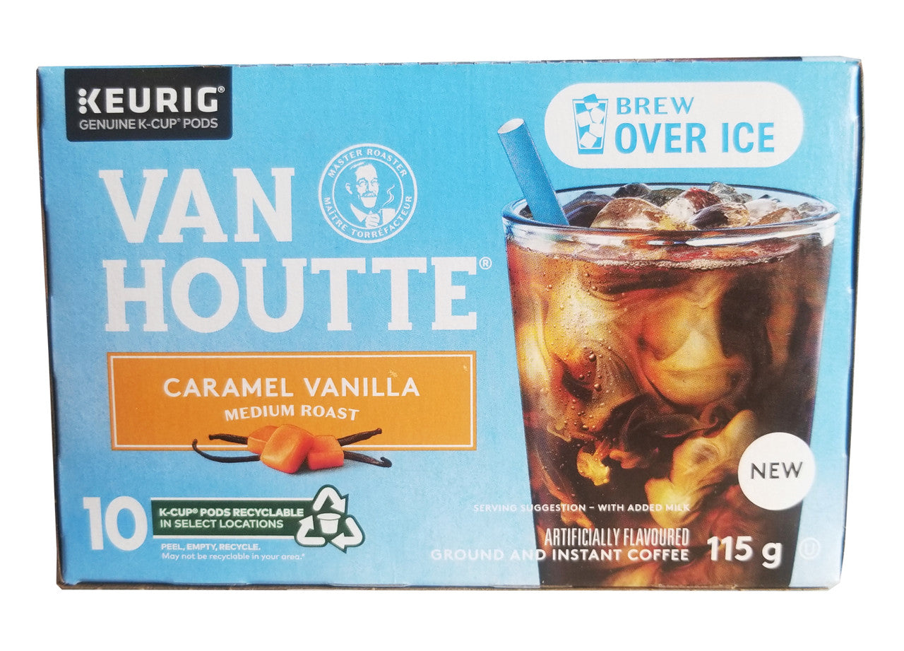 Van Houtte Brew over Ice Caramel Vanilla Medium Roast Coffee, 10 K-Cups, 115g/4 oz. Box {Imported from Canada}