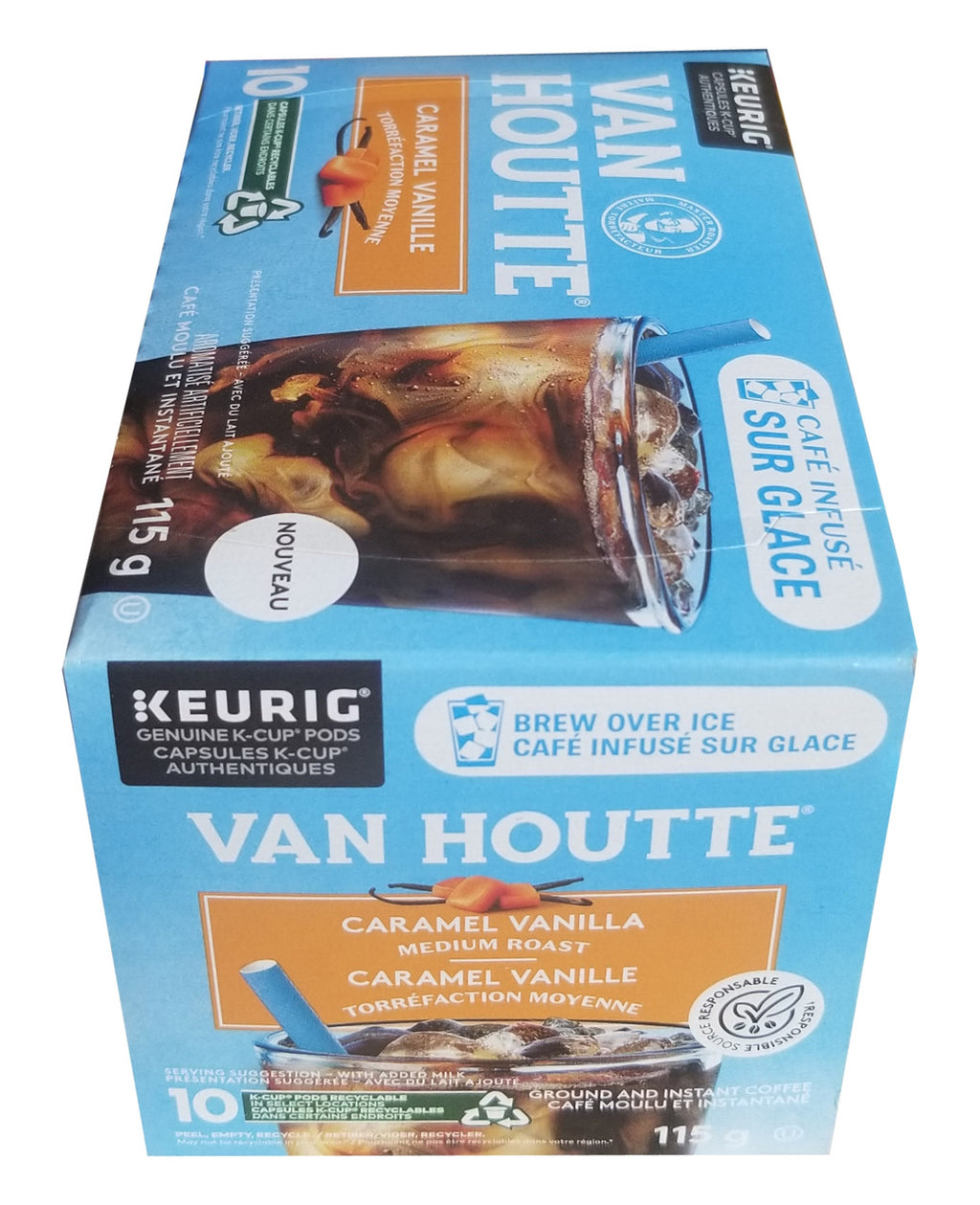 Van Houtte Brew over Ice Caramel Vanilla Medium Roast Coffee, 10 K-Cups, 115g/4 oz. Box {Imported from Canada}