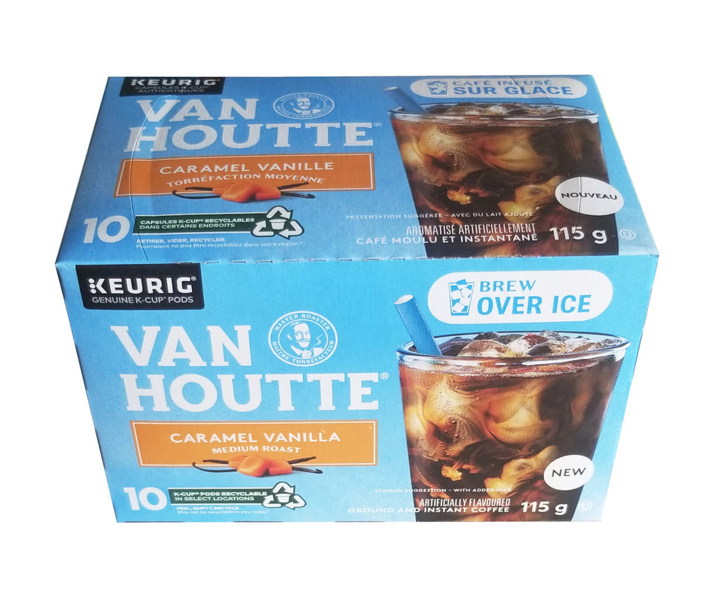 Van Houtte Brew over Ice Caramel Vanilla Medium Roast Coffee, 10 K-Cups, 115g/4 oz. Box {Imported from Canada}