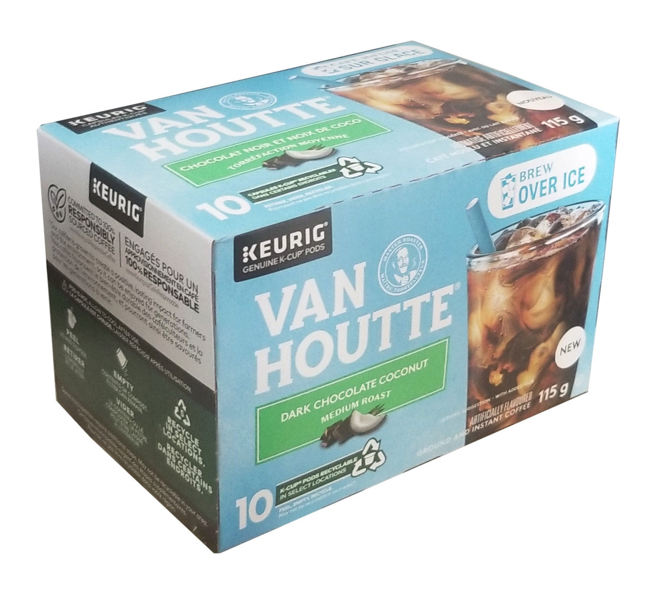 Van Houtte Brew over Ice Dark Chocolate Coconut Medium Roast Coffee, 10 K-Cups, 115g/4 oz. Box {Imported from Canada}