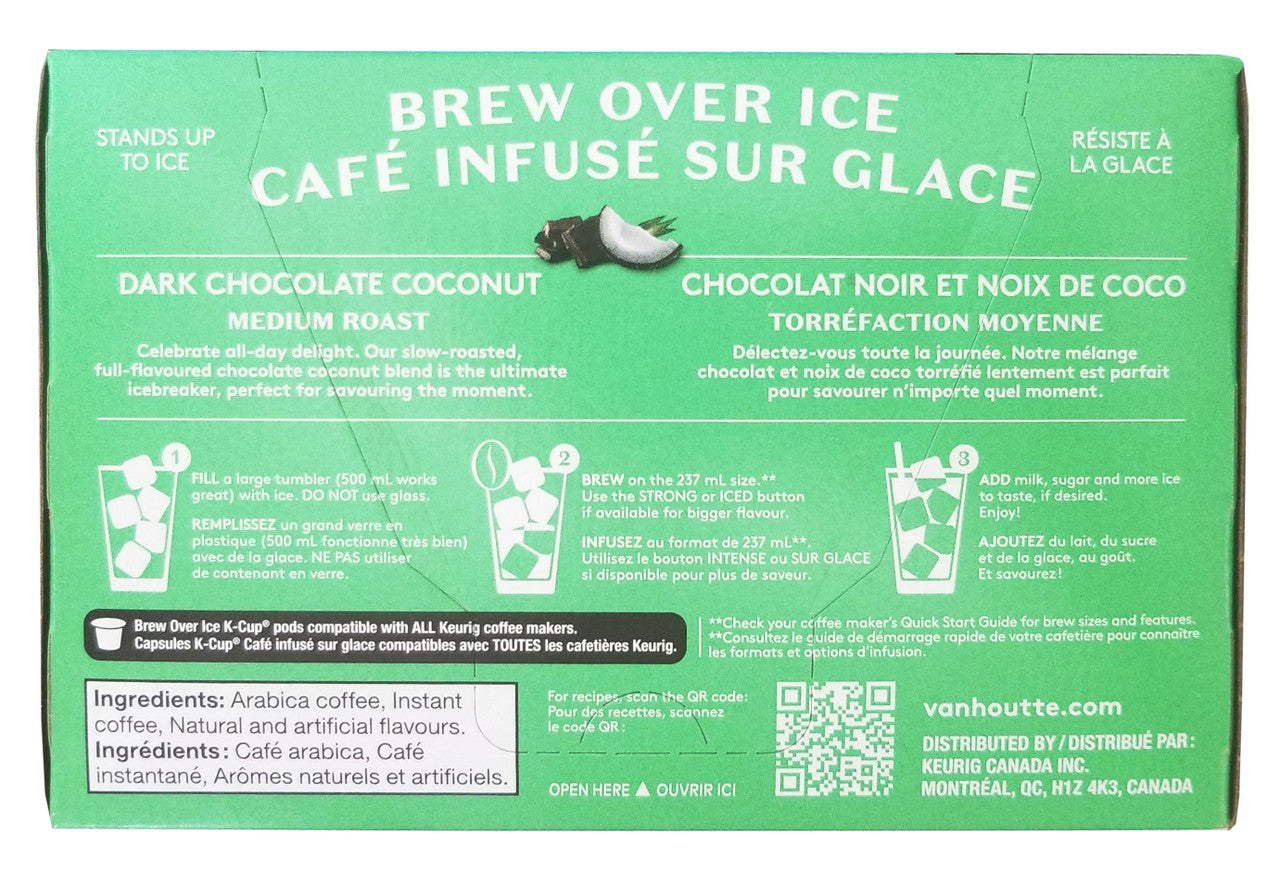 Van Houtte Brew over Ice Dark Chocolate Coconut Medium Roast Coffee, 10 K-Cups, 115g/4 oz. Box {Imported from Canada}