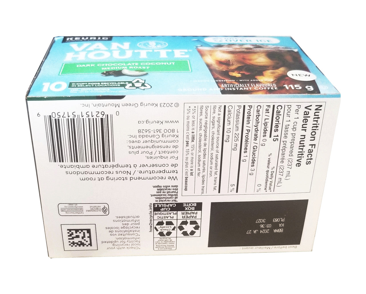 Van Houtte Brew over Ice Dark Chocolate Coconut Medium Roast Coffee, 10 K-Cups, 115g/4 oz. Box {Imported from Canada}