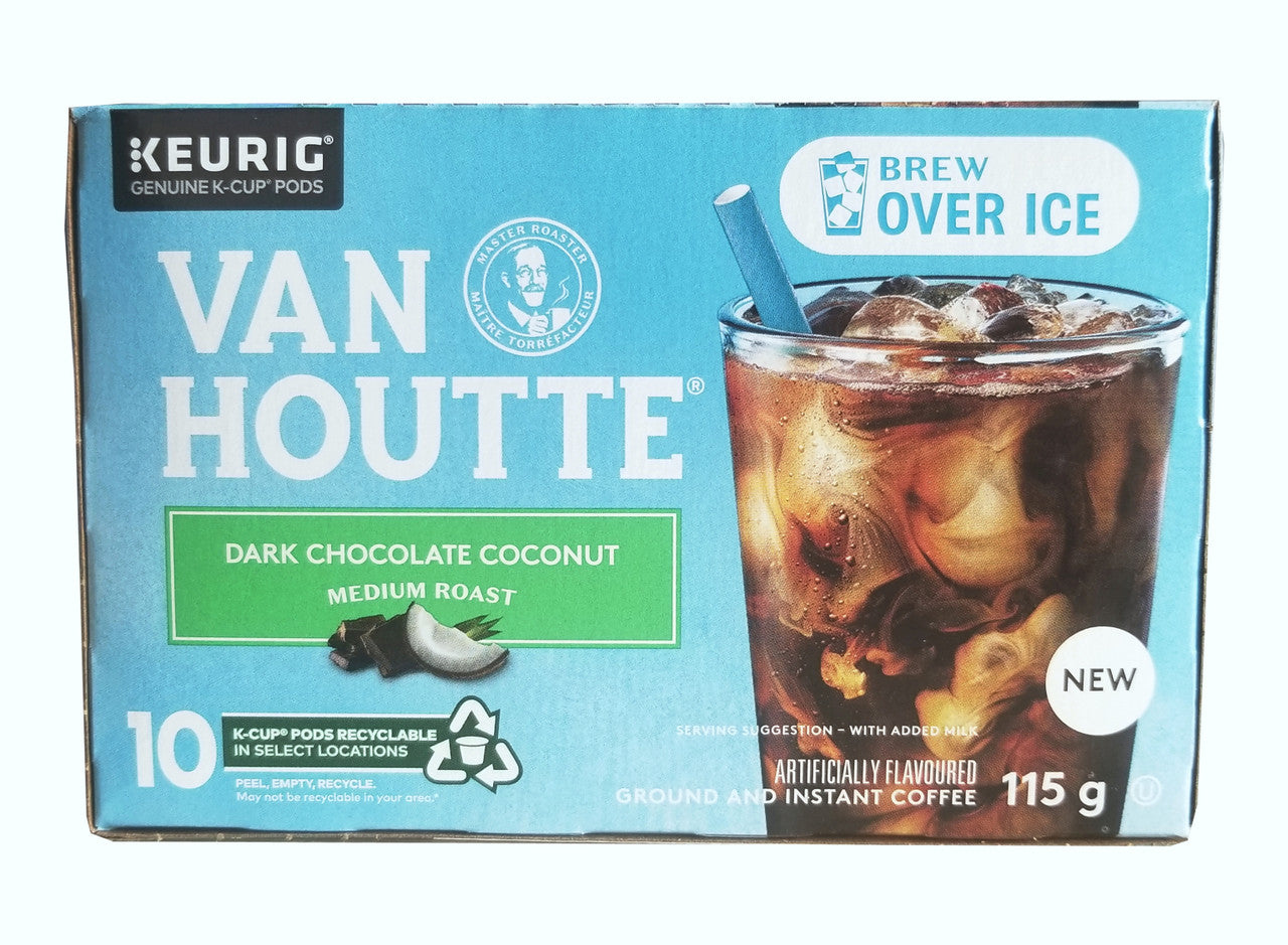 Van Houtte Brew over Ice Dark Chocolate Coconut Medium Roast Coffee, 10 K-Cups, 115g/4 oz. Box {Imported from Canada}
