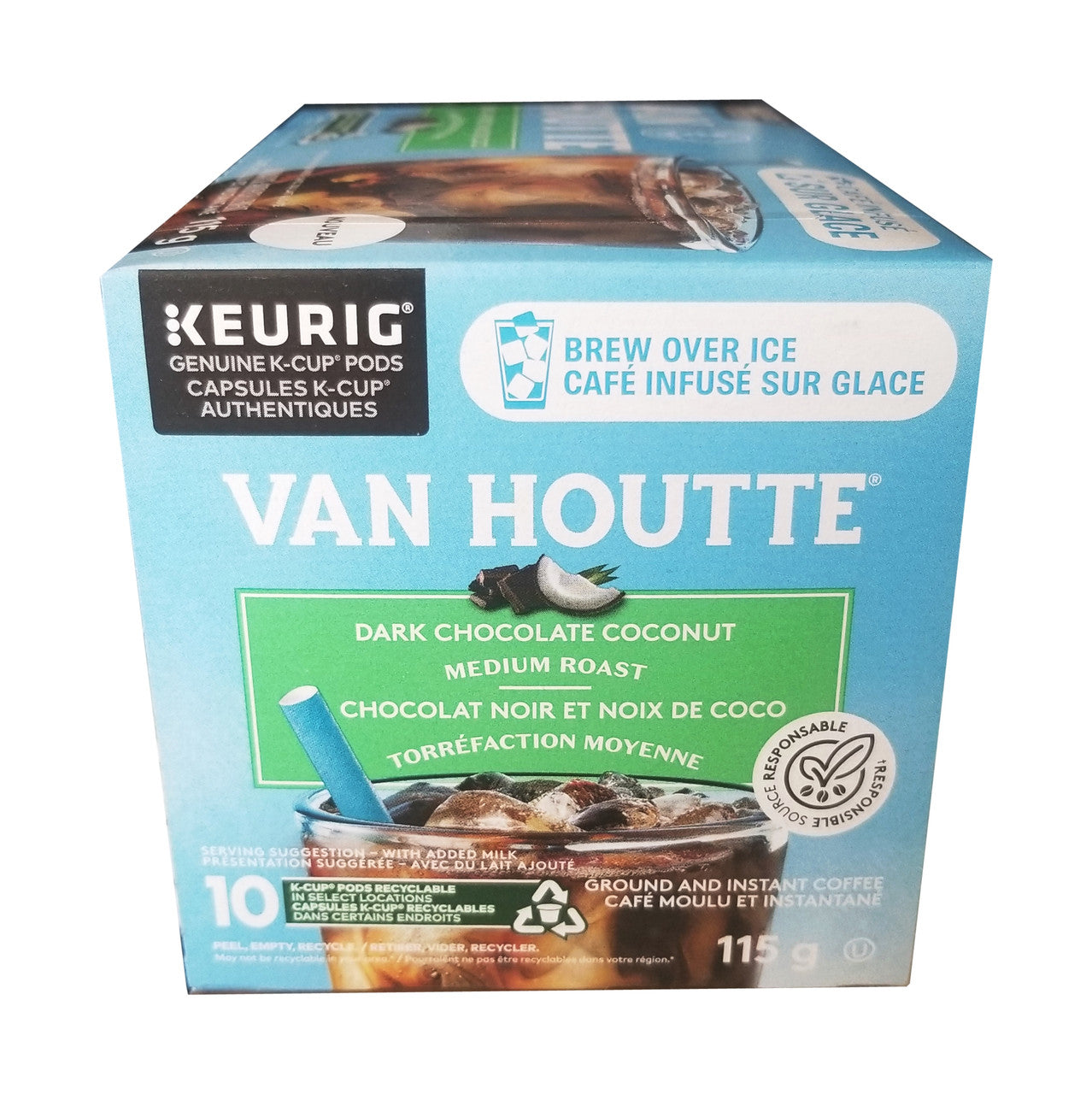 Van Houtte Brew over Ice Dark Chocolate Coconut Medium Roast Coffee, 10  K-Cups, 115g/4 oz. Box {Imported from Canada}