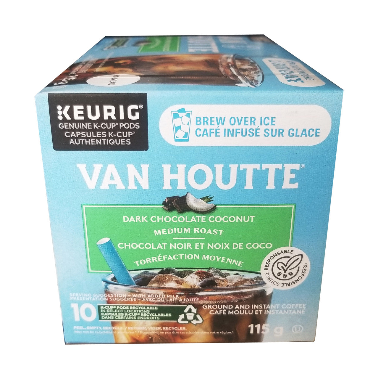 Van Houtte Brew over Ice Dark Chocolate Coconut Medium Roast Coffee, 10 K-Cups, 115g/4 oz. Box {Imported from Canada}