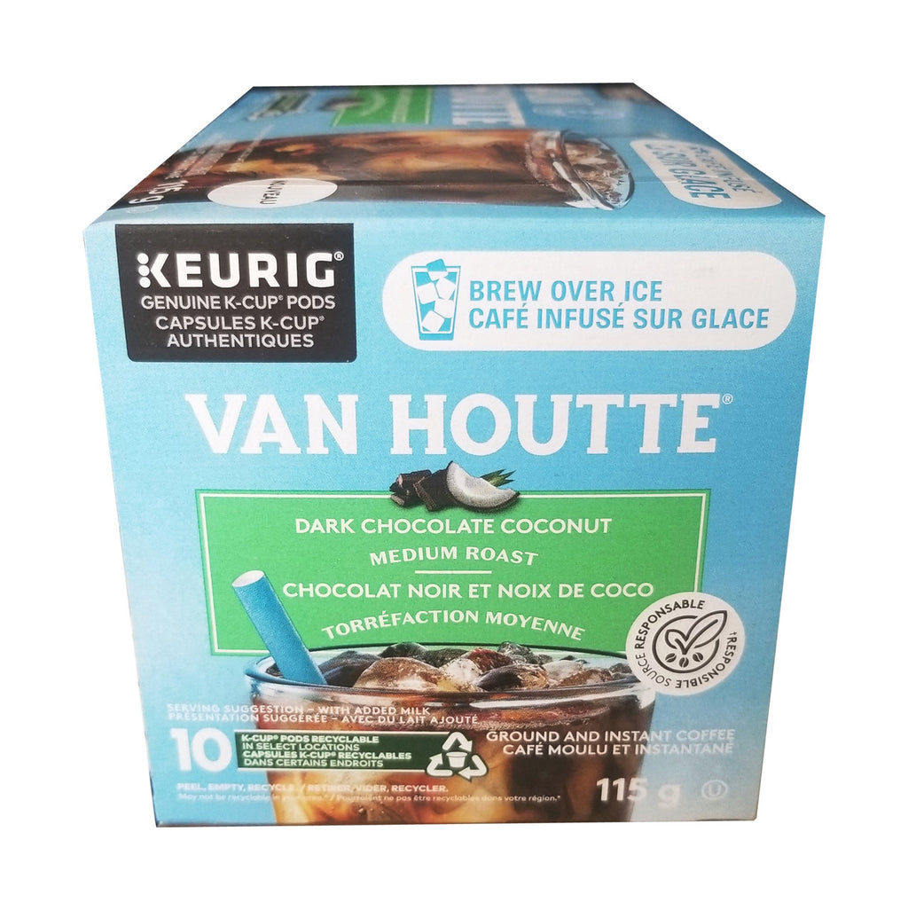 Van Houtte Brew over Ice Dark Chocolate Coconut Medium Roast Coffee, 10 K-Cups, 115g/4 oz. Box {Imported from Canada}