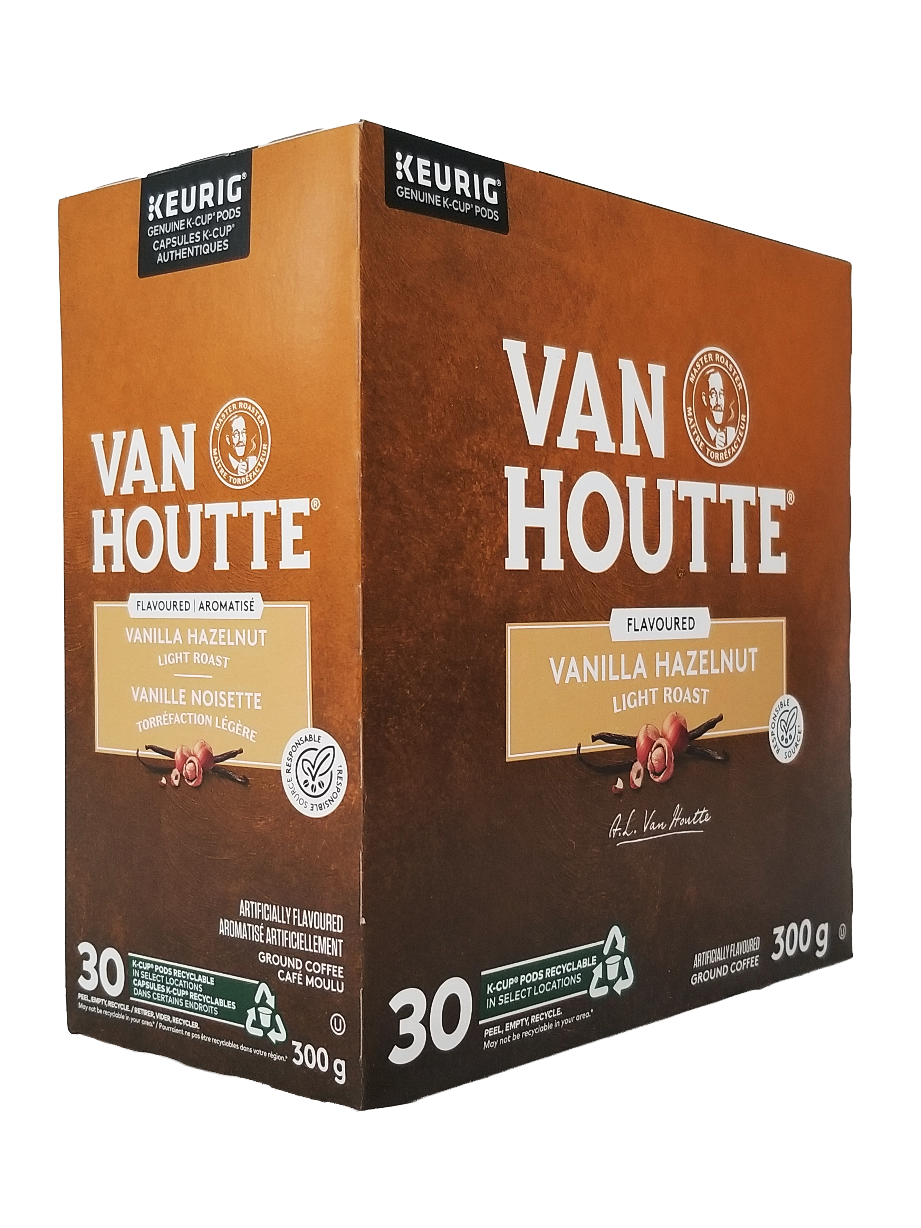 Van Houtte Vanilla Hazelnut coffee package on a white background