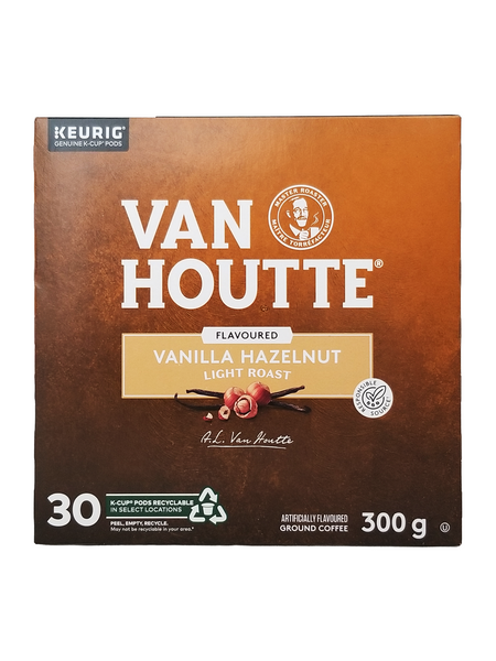 Van Houtte Vanilla Hazelnut coffee package on a white background