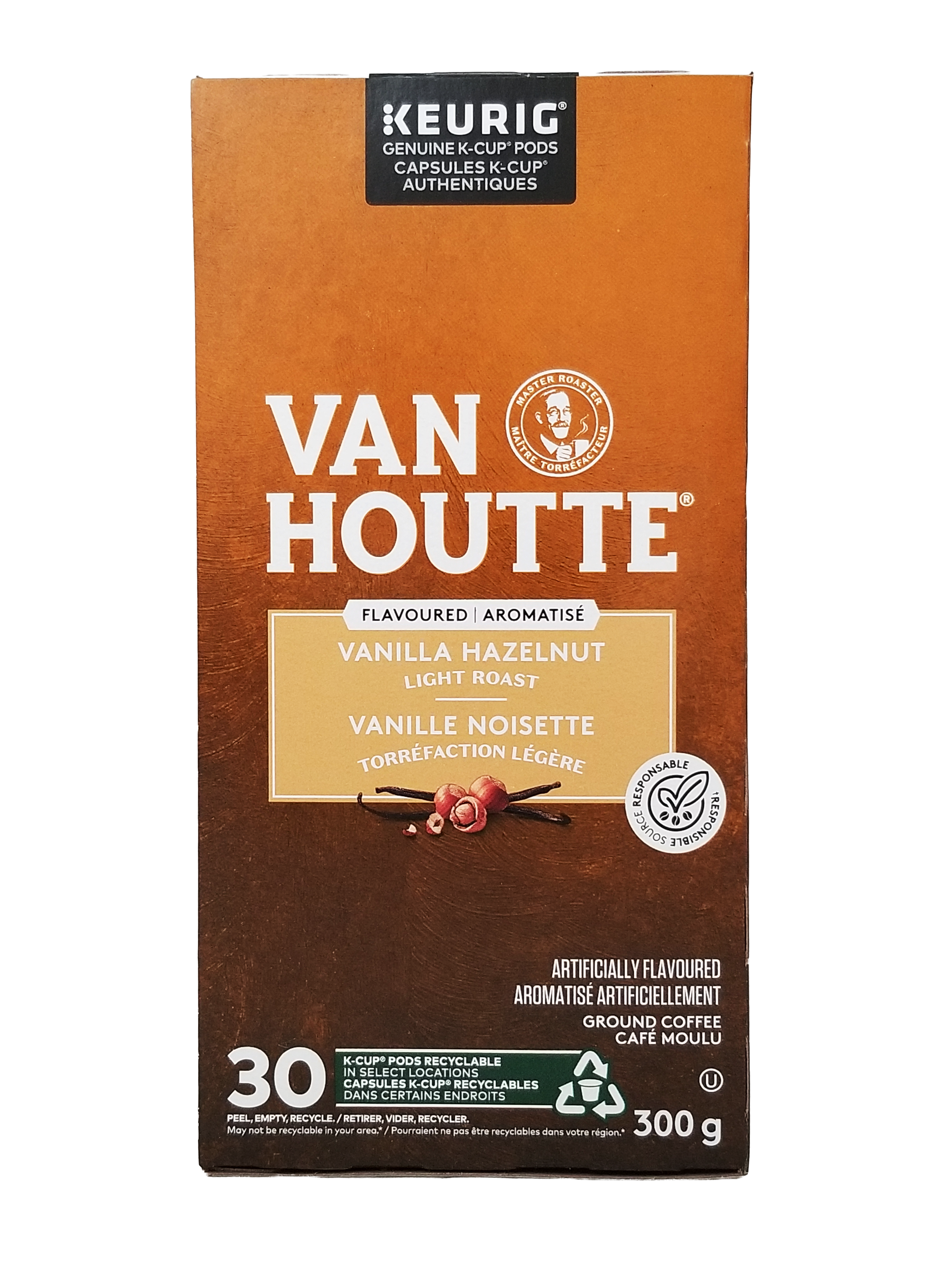 Van Houtte Vanilla Hazelnut coffee package on a white background