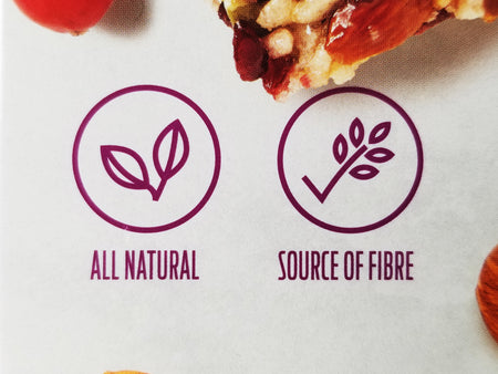 VEL All Natural Almond Berry Bars, 5 x 40g, 200g, all natural & source of fibre label.