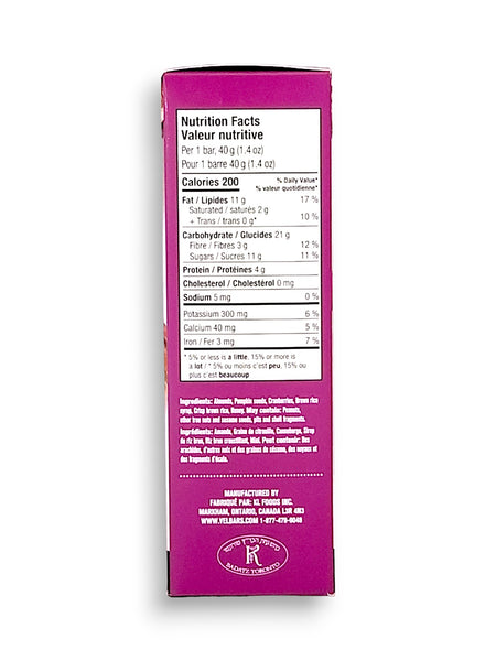 VEL All Natural Almond Berry Bars, 5 x 40g, 200g, side of box.
