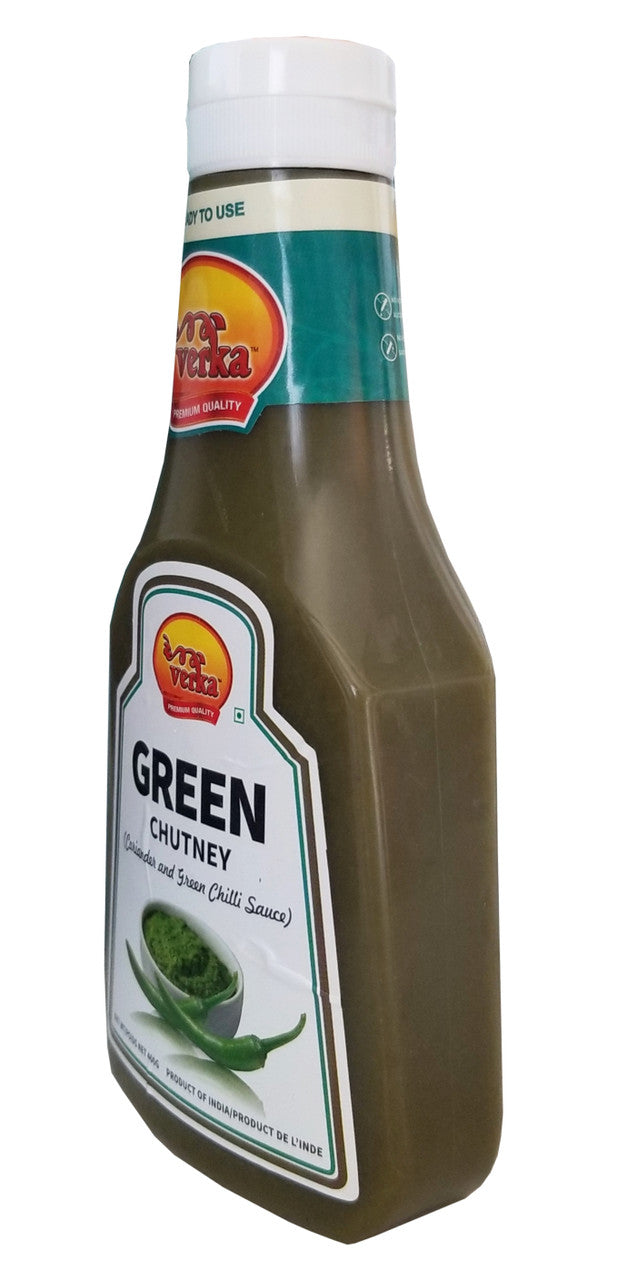 Verka Green Chutney, Coriander and Green Chilli Sauce, 400g/14 oz. Bottle {Imported from Canada}