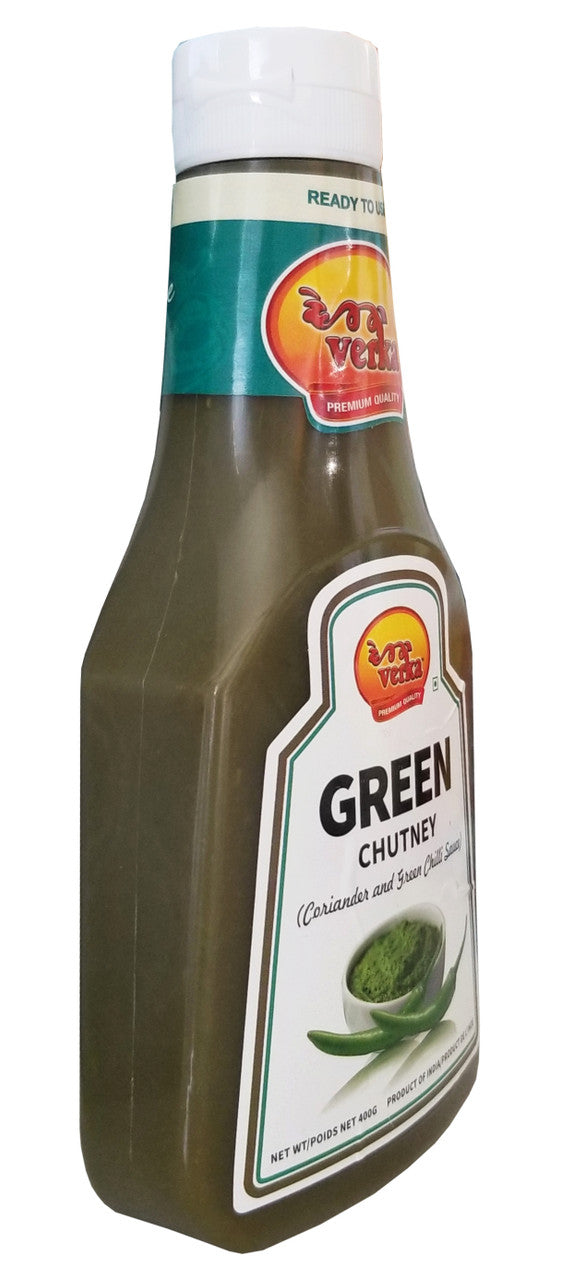 Verka Green Chutney, Coriander and Green Chilli Sauce, 400g/14 oz. Bottle {Imported from Canada}